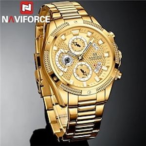 NAVIFORCE  Men Watch Luxury Gold Fashion Quartz Clock Analog Chronograph Sport Waterproof Stainless Steel Wristwatch miniinthebox