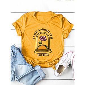 Women's T shirt Floral Flower Letter Print Round Neck Basic Tops Cotton White Yellow Black miniinthebox