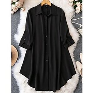 Women's Plus Size Shirt Dress Solid Color Shirt Collar Ruched Half Sleeve Fall Spring Casual Mini Dress Holiday Weekend Dress Lightinthebox
