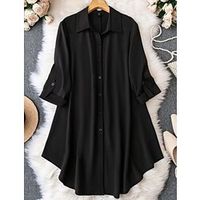 Women's Plus Size Shirt Dress Solid Color Shirt Collar Ruched Half Sleeve Fall Spring Casual Mini Dress Holiday Weekend Dress Lightinthebox - thumbnail