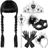 Halloween Black Wig Girls Costume, Halloween Costumes for Kids Girls, Black Outfit Costume Accessories Set for Kid Lightinthebox - thumbnail