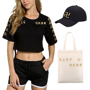 4 Piece Tokyo Revengers Printed Shorts Crop Top Baseball Caps Canvas Tote Bags Set Draken Mikey Tee T-Shirt Shorts Co-ord Sets For Women's Adults' Outfits  Matching Casual Daily Running Gym Sports miniinthebox