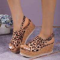 Women's Wedge Sandals Platform Sandals Fashion Bohemian Peep Toe Leopard Buckle Ankle Strap Studded Slingback Comfortable Chunky Bottom Sandal Shoes Lightinthebox