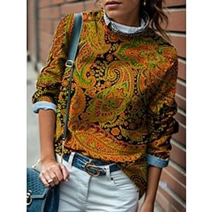 Women's Sweatshirt Pullover Paisley Active Sportswear Print Maroon Black Red Casual Sports Round Neck Long Sleeve Top Micro-elastic Fall  Winter Lightinthebox