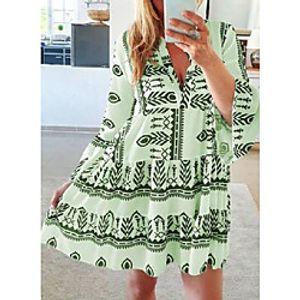 Women's A Line Dress Short Mini Dress Light Yellow Light Blue Blushing Pink Light Green Long Sleeve Print Spring Summer Casual  Daily 2021 S M L XL XXL XXXL Lightinthebox