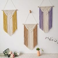 Boho Hand Woven Macrame Wall Tapestry Bohemian Boho Art Decor Hanging Wedding Backdrop Home Bedroom Living Room Decoration Nordic Handmade Tassel Cotton Lightinthebox - thumbnail