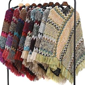 Women's Shawl Wrap Poncho Ruana Cape Daily Holiday Cotton Polyester Casual Bohemia Warm 1 PC miniinthebox