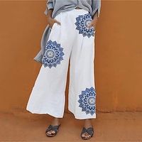 Women's Loungewear Bottom Flower Simple Comfort Home Street Cotton Elastic Waist Spring Summer White Lightinthebox - thumbnail