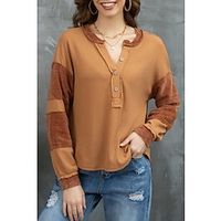 Hoodie Women's Orange Color Block Button Sports  Outdoor Daily Active Sports V Neck Regular Fit S Lightinthebox - thumbnail