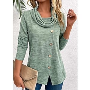 Women's Shirt Blouse Plain Black Blue Purple Button Long Sleeve Casual Fashion Round Neck Regular Fit Spring   Fall Lightinthebox