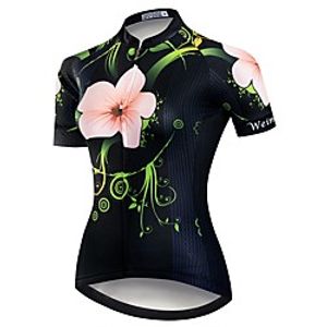 21Grams Women's Short Sleeve Cycling Jersey Summer Spandex Polyester Black  Green Floral Botanical Bike Jersey Top Mountain Bike MTB Road Bike Cycling Quick Dry Moisture Wicking Breathable Sports Lightinthebox