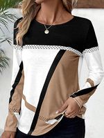 Women's Casual Geometric Color Block Casual Long Sleeve Top