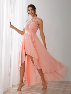 Delicate Crochet Lace Insert Maxi Dress in Pink Delicate Crochet Lace Insert Maxi Dress in Pink