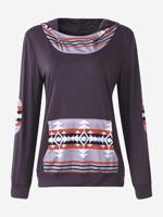 Women Casual Geometrical Print Stitching Hooded Hoodie