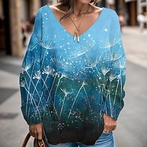 Women's Sweatshirt Pullover Floral Active Sportswear Print Blue Casual Sports V Neck Long Sleeve Top Micro-elastic Fall  Winter Lightinthebox