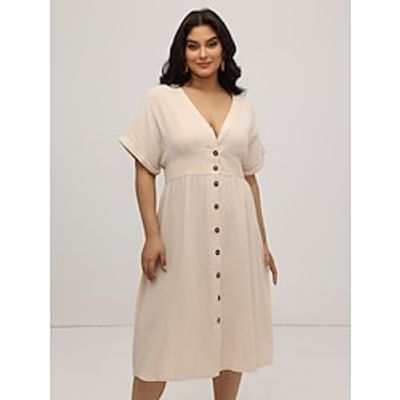 Women's Plus Size Frenchy Button Front Batwing Sleeve Dress Wedding Guest Dress Lightinthebox