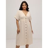 Women's Plus Size Frenchy Button Front Batwing Sleeve Dress Wedding Guest Dress Lightinthebox - thumbnail