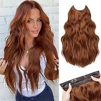 Invisible Wire Hair Extensions - 20 Inch Halo Hair Extensions Auburn Long Wavy Synthetic Hairpiece with Transparent Wire Adjustable Size 4 Secure Clips for Women Lightinthebox