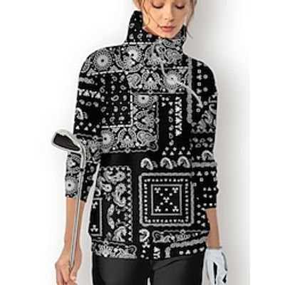 Women's Golf Hoodie Golf Pullover Golf Sweatshirt Thermal Warm Breathable Moisture Wicking Long Sleeve Golf Outerwear Top Regular Fit 14 Zip Stand Collar Paisley Spring Autumn Tennis Golf Pickleball Lightinthebox