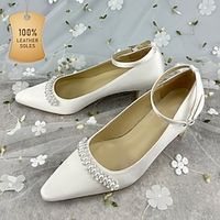 Women's Wedding Shoes Pumps Valentines Gifts Mary Jane Party Bridal Shoes Bridesmaid Shoes Imitation Pearl Low Heel Square Toe Elegant Satin Ankle Strap White Lightinthebox - thumbnail