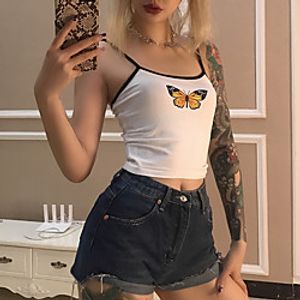 Women's Tank Top Crop Top Tee  T-shirt Crop Top Spaghetti Strap Cotton Butterfly Sport Athleisure Top Sleeveless Breathable Soft Comfortable Exercise  Fitness Running Everyday Use Casual Daily Lightinthebox