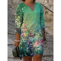 Women's Plus Size Casual Dress Shift Dress Floral Color Block Midi Dress 34 Length Sleeve Print V Neck Fashion Daily Yellow Light Green Summer Spring L XL XXL 3XL 4XL Lightinthebox - thumbnail
