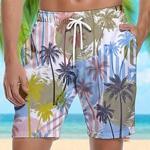 Men's Board Shorts Swim Shorts Swim Trunks Summer Shorts Beach Shorts Drawstring with Mesh lining Elastic Waist Coconut Tree Graphic Prints Quick Dry Short Casual Daily Holiday Boho Hawaiian White Lightinthebox