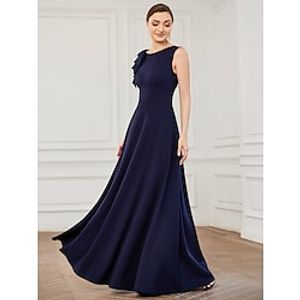 A-Line Evening Gown Plus Size Dress Formal Floor Length Sleeveless Jewel Neck Polyester with Draping Appliques Pure Color 2023 miniinthebox