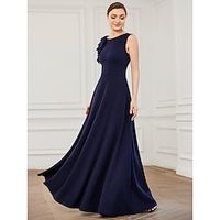 A-Line Evening Gown Plus Size Dress Formal Floor Length Sleeveless Jewel Neck Polyester with Draping Appliques Pure Color 2023 miniinthebox - thumbnail