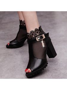 Chunky High Heeled Lace Velvet Peep Toe Date Peep-Toe Heels