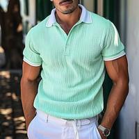 Men's Golf Shirt Knit Polo Business Casual Classic Short Sleeve Fashion Solid Color Button Summer Spring Regular Fit Green Golf Shirt Lightinthebox