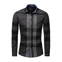 Men's Shirt Striped Button-Down Long Sleeve Casual Tops Cotton Business Casual Comfortable Royal Blue Black miniinthebox - thumbnail