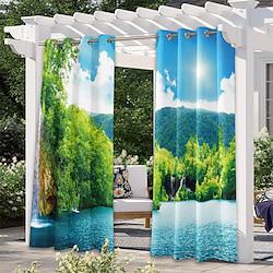 Outdoor Curtains for Patio Waterproof Blackout Outside Deck for Gazebo Pavilion Pergola Arbor Sun Room, 2 Panels, Waterfall River Lightinthebox