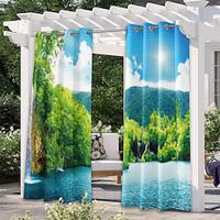 Outdoor Curtains for Patio Waterproof Blackout Outside Deck for Gazebo Pavilion Pergola Arbor Sun Room, 2 Panels, Waterfall River Lightinthebox