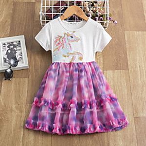 Kids Little Girls' Dress Graphic Print Blushing Pink Knee-length Sleeveless Active Dresses Summer Regular Fit 5-12 Years miniinthebox