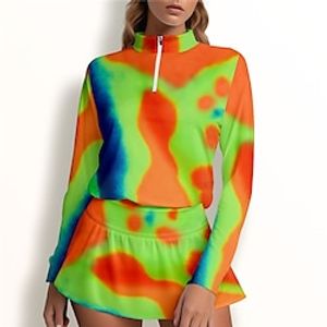 Women's Polo Shirt Golf Shirt Breathable Quick Dry Moisture Wicking Long Sleeve Golf Apparel Golf Clothes Regular Fit Zipper Stand Collar Printed Spring Autumn Tennis Golf Pickleball miniinthebox