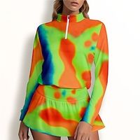 Women's Polo Shirt Golf Shirt Breathable Quick Dry Moisture Wicking Long Sleeve Golf Apparel Golf Clothes Regular Fit Zipper Stand Collar Printed Spring Autumn Tennis Golf Pickleball miniinthebox - thumbnail