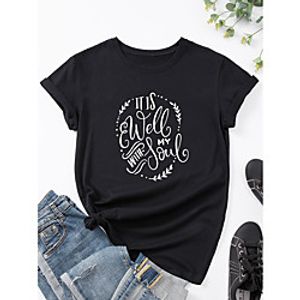 Women's T shirt Graphic Text Graphic Prints Print Round Neck Basic Tops 100% Cotton Black Purple Red miniinthebox