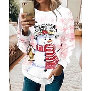 Women's Pullover Christmas Sweatshirt Active Sports Pink Purple Khaki Snowman Christmas Casual Round Neck Long Sleeve Top Micro-elastic Fall  Winter Lightinthebox
