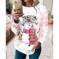 Women's Pullover Christmas Sweatshirt Active Sports Pink Purple Khaki Snowman Christmas Casual Round Neck Long Sleeve Top Micro-elastic Fall  Winter Lightinthebox - thumbnail