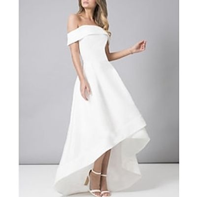 Bridal Shower Little White Dresses Wedding Dresses A-Line Off Shoulder Sleeveless Asymmetrical Satin Bridal Gowns With Solid Color 2023 Lightinthebox Bridal Shower Little White Dresses Wedding Dresses A-Line Off Shoulder Sleeveless Asymmetrical Satin Bridal Gowns With Solid Color 2023 Lightinthebox