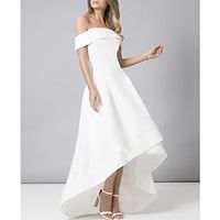 Bridal Shower Little White Dresses Wedding Dresses A-Line Off Shoulder Sleeveless Asymmetrical Satin Bridal Gowns With Solid Color 2023 Lightinthebox - thumbnail