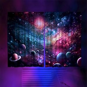 Blacklight Window Curtain UV Reactive Glow in the Dark Trippy Misty Sky Universe Nature Landscape for Living Room Bedroom Kid's Room Decor Lightinthebox