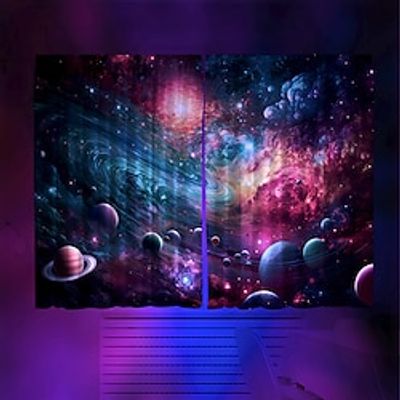 Blacklight Window Curtain UV Reactive Glow in the Dark Trippy Misty Sky Universe Nature Landscape for Living Room Bedroom Kid's Room Decor Lightinthebox