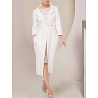 Two Piece Mother of the Bride Dress Wedding Guest Elegant Petite Scoop Neck Tea Length Stretch Chiffon Long Sleeve with Lace Bow(s) 2023 Lightinthebox - thumbnail