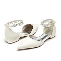 Women's Wedding Shoes Flats White Shoes Wedding Party Daily Wedding Flats Bridal Shoes Bridesmaid Shoes Imitation Pearl Flat Heel Pointed Toe Elegant Cute Luxurious PU Ankle Strap White Beige Lightinthebox