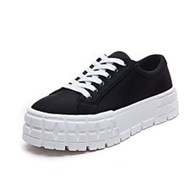 Women's Sneakers Flat Heel Round Toe Booties Ankle Boots Daily Work Canvas Solid Colored Black miniinthebox