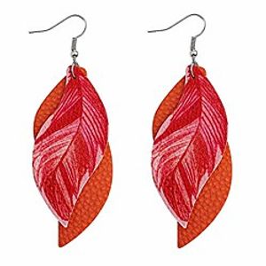 leather earrings bohemian genuine suede real leather geometric drop earrings - lightweight hook dangles feather, leaf, multi color fringe, triple tassel (orange) Lightinthebox