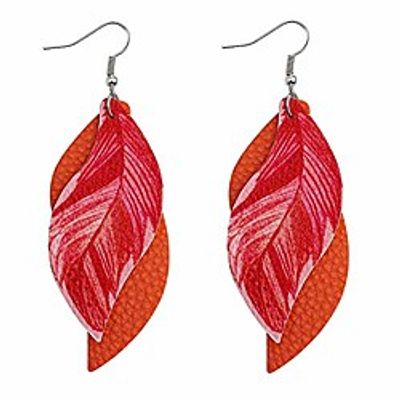 leather earrings bohemian genuine suede real leather geometric drop earrings - lightweight hook dangles feather, leaf, multi color fringe, triple tassel (orange) Lightinthebox
