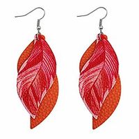 leather earrings bohemian genuine suede real leather geometric drop earrings - lightweight hook dangles feather, leaf, multi color fringe, triple tassel (orange) Lightinthebox - thumbnail